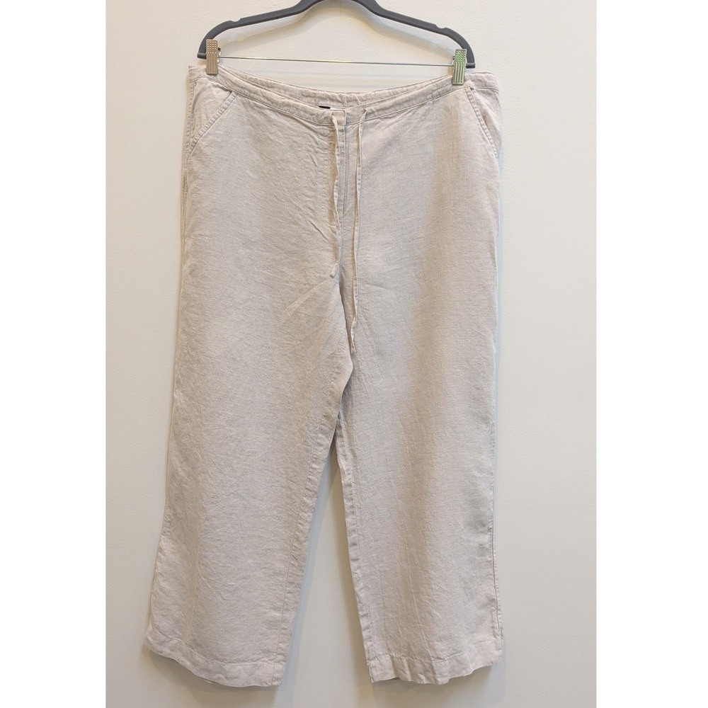 Saks Fifth Avenue Threads Womens XL Beige 100% Linen Wide Leg Drawstring Pants